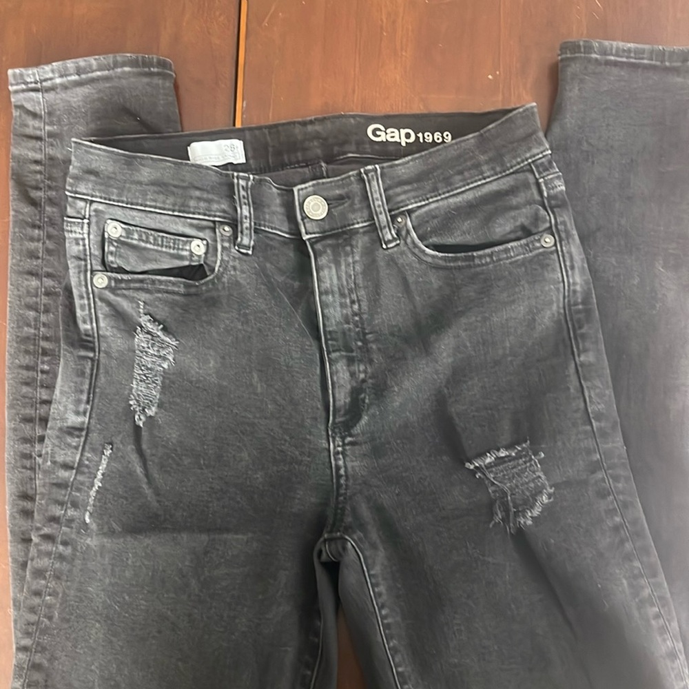 Black distressed high rise jeans tall